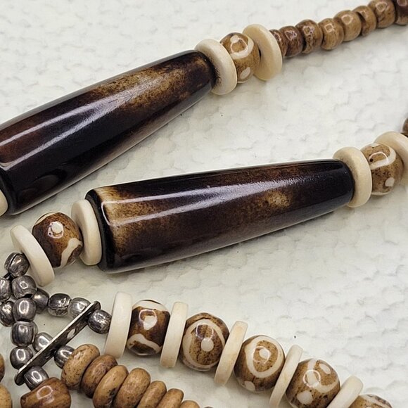 Multistrand Wooden Bead Necklace, Wood Inspired necklace  & earrings Set - Picture 9 of 14